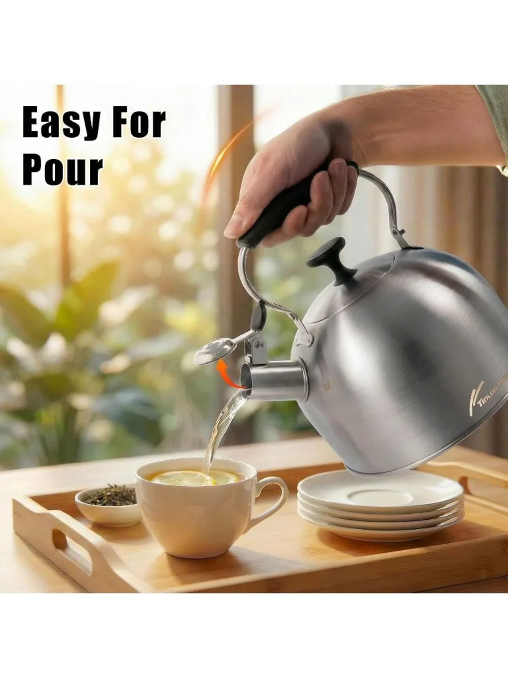 Silver Stainless Steel Whistling Tea Kettle 2.4L Stovetop Induction Gas Handle